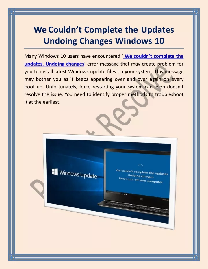 we couldn t complete the updates undoing changes windows 10