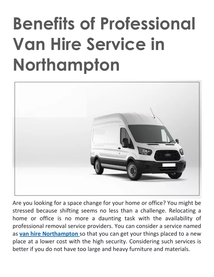 benefits of professional van hire service