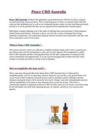 Peace CBD Australia : [Warnings2020] Reviews, Benefits, Price and Where to purchase?