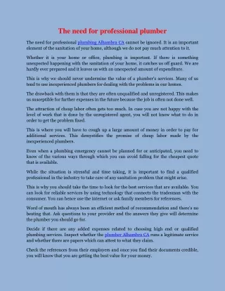 the need for professional plumber