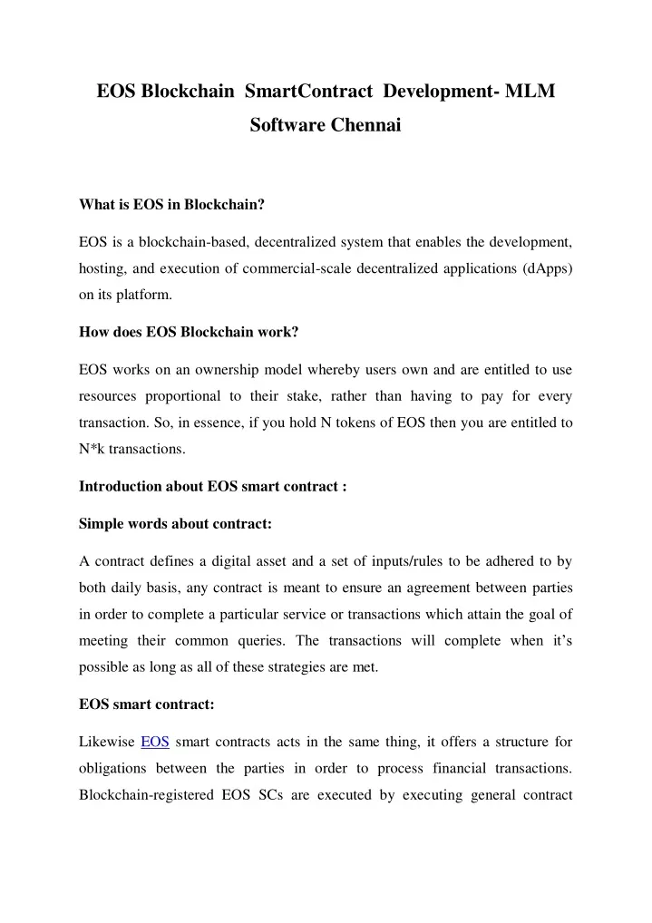 eos blockchain smartcontract development mlm