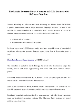 blockchain powered smart contract in mlm business