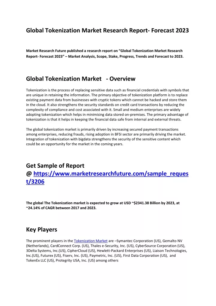 global tokenization market research report