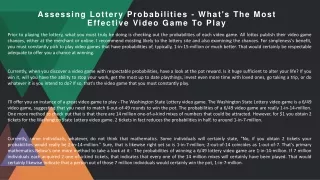 Assessing Lottery Probabilities - What's The Most Effective Video Game To Play
