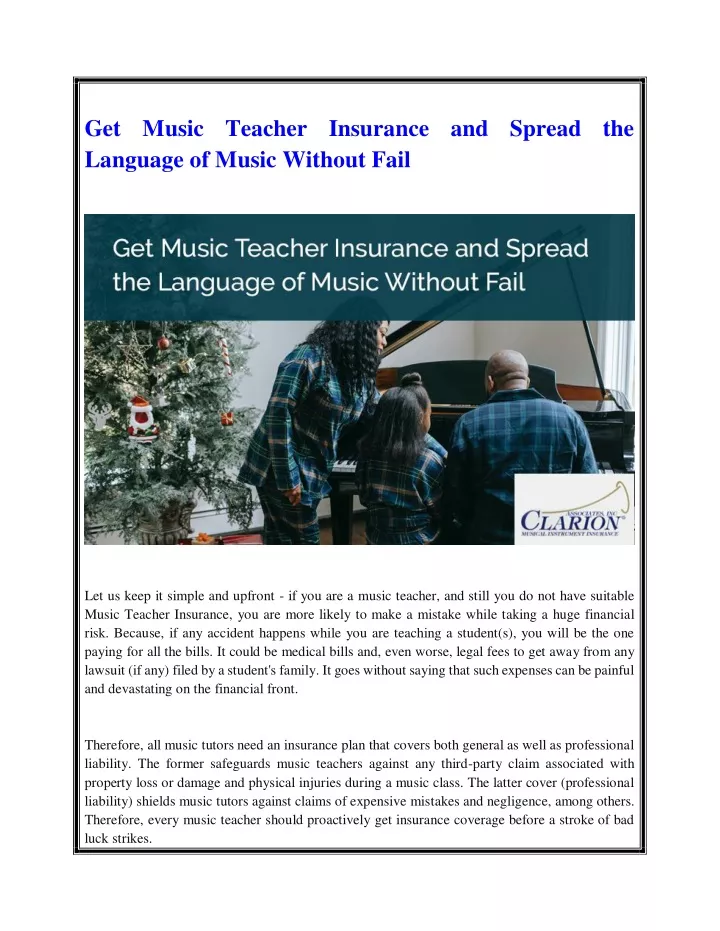 get music teacher insurance and spread
