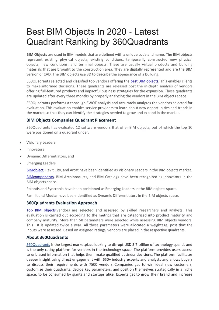 best bim objects in 2020 latest quadrant ranking
