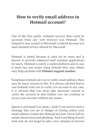How to verify email address in Hotmail account?