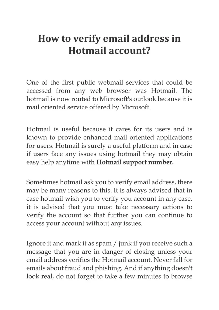 how to verify email address in hotmail account