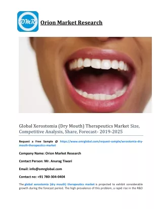 Global Xerostomia (Dry Mouth) Therapeutics Market Size, Competitive Analysis, Share, Forecast- 2019-2025
