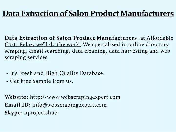data extraction of salon product manufacturers