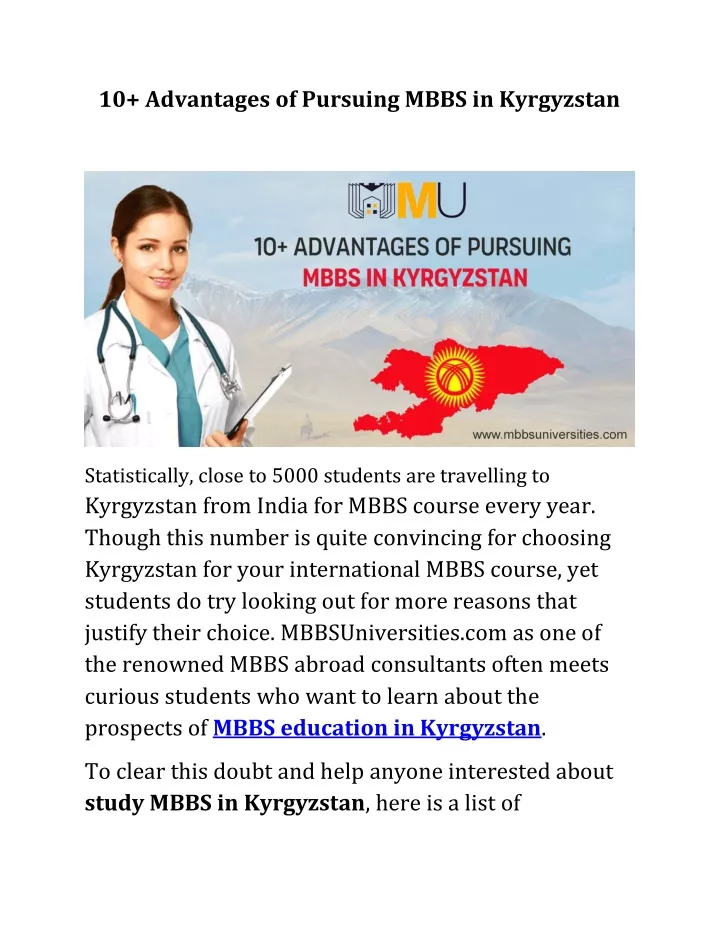 10 advantages of pursuing mbbs in kyrgyzstan