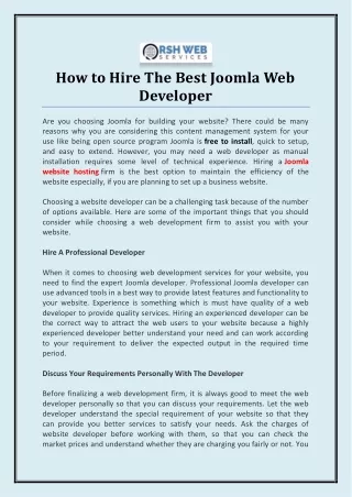 how to hire the best joomla web developer