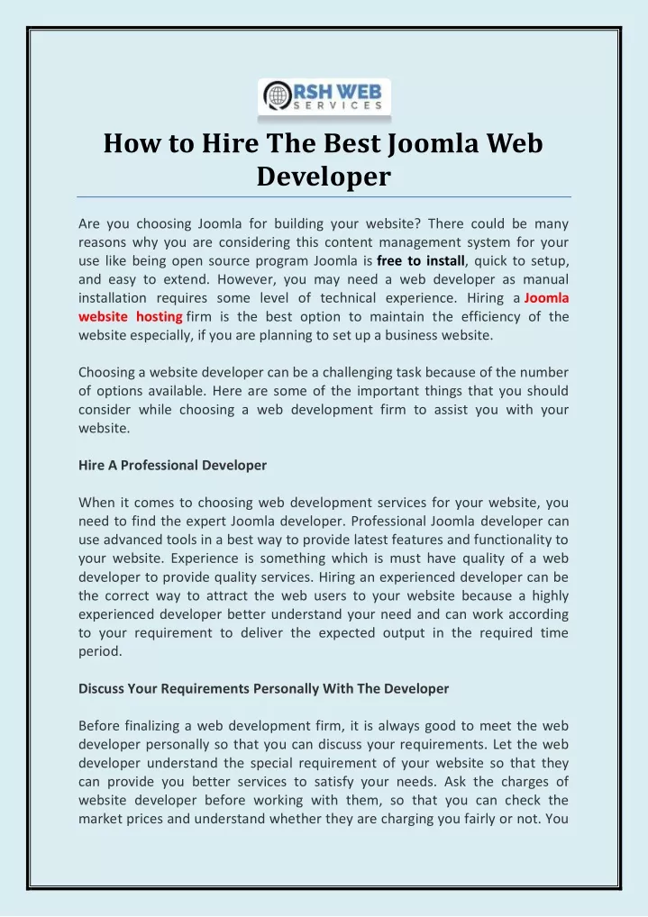 how to hire the best joomla web developer
