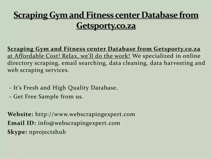 scraping gym and fitness center database from getsporty co za