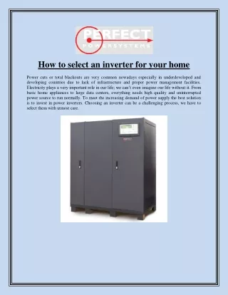 how to select an inverter for your home