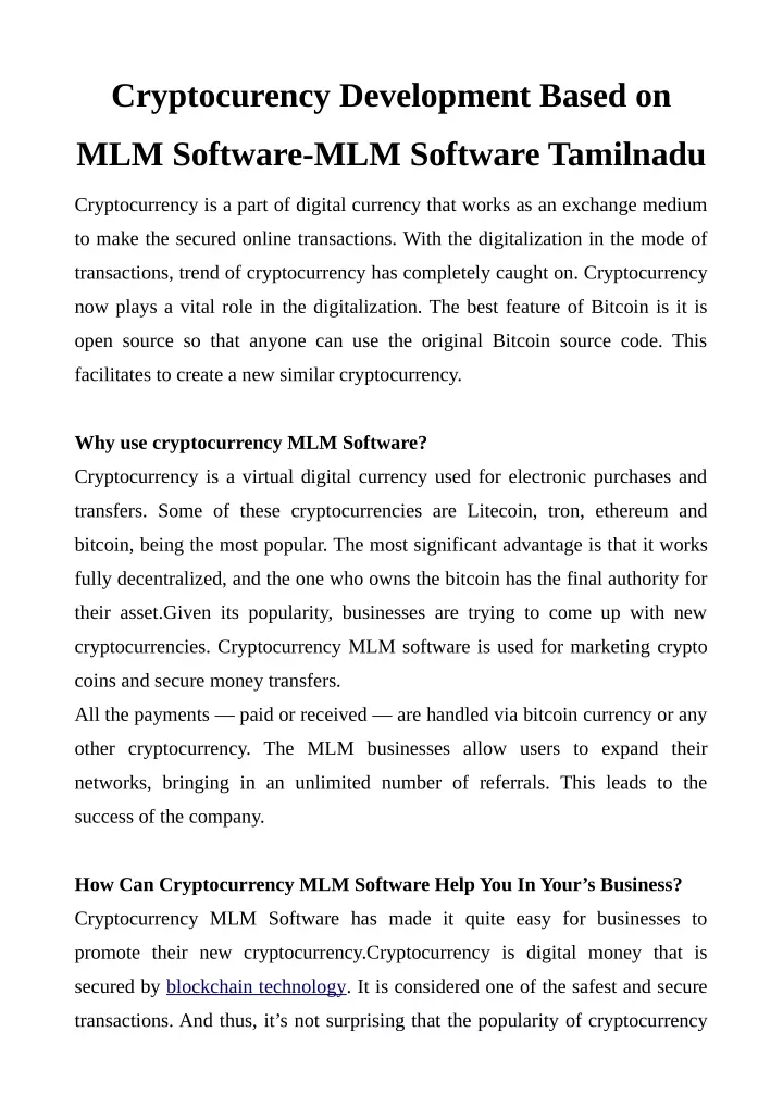 cryptocurency development based on