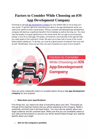 Factors to Consider While Choosing an iOS App Development Company