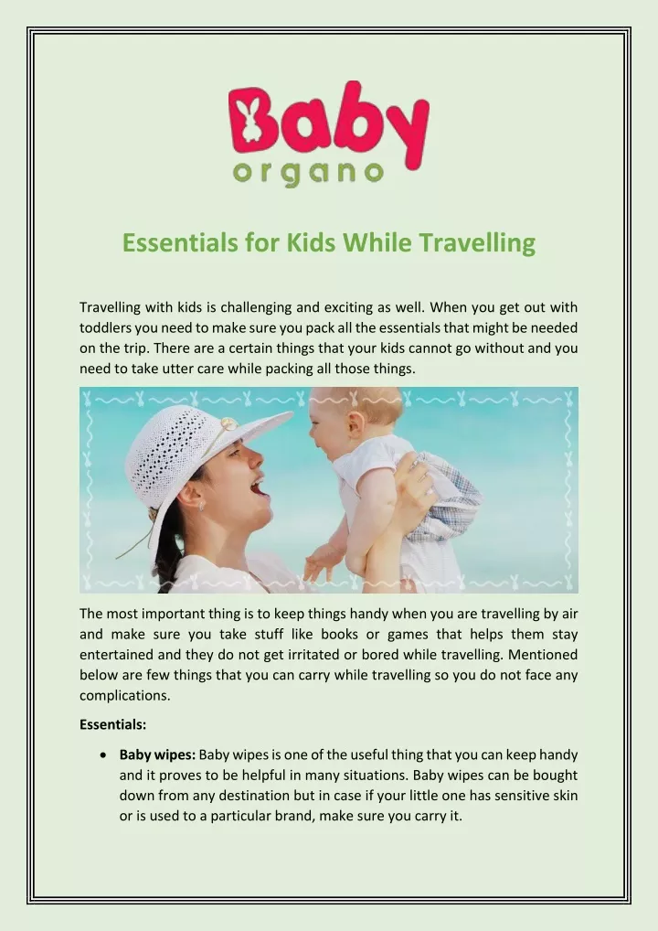 essentials for kids while travelling