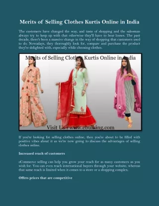 Merits of Selling Clothes Kurtis Online in India