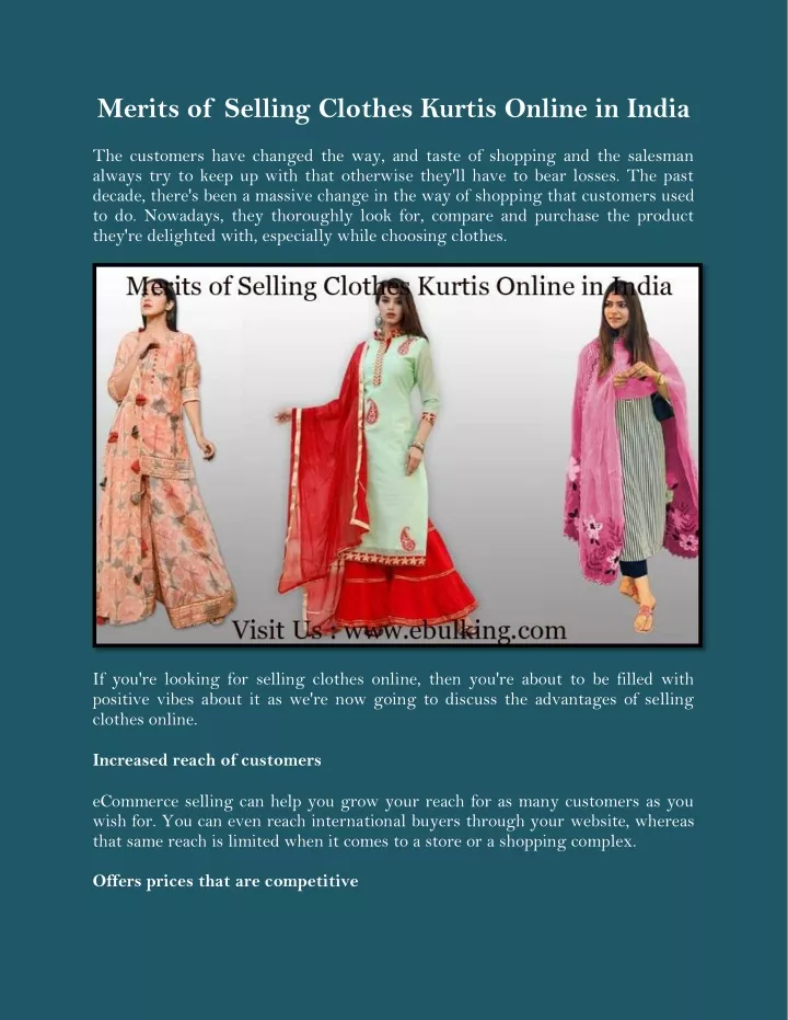 merits of selling clothes kurtis online in india