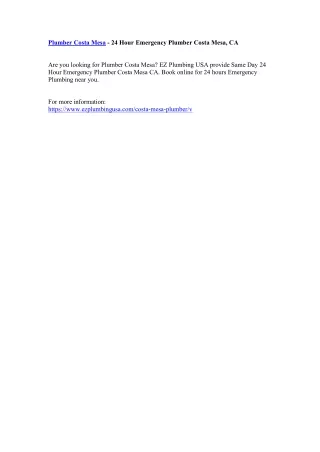 plumber costa mesa 24 hour emergency plumber