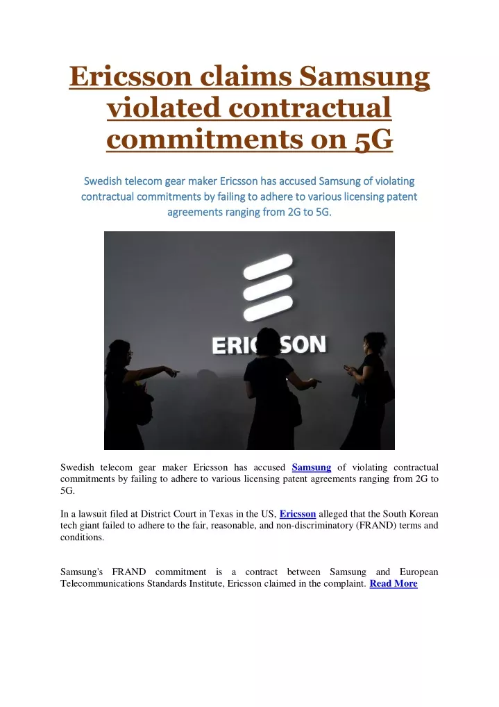 ericsson claims samsung violated contractual