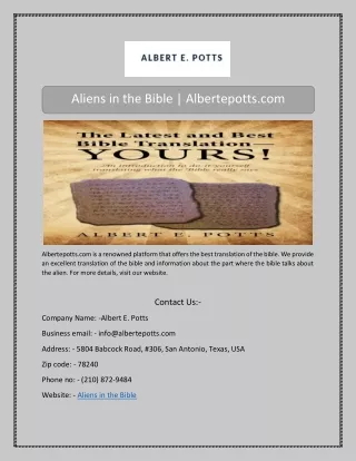 Aliens in the Bible | Albertepotts.com