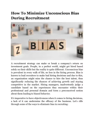 How To Minimize Unconscious Bias During Recruitment - Recruitment Smart