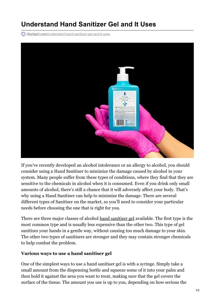 understand hand sanitizer gel and it uses