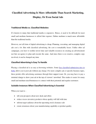 Classified Advertising Is More Affordable Than Search Marketing, Display, Social Ads-2findnow