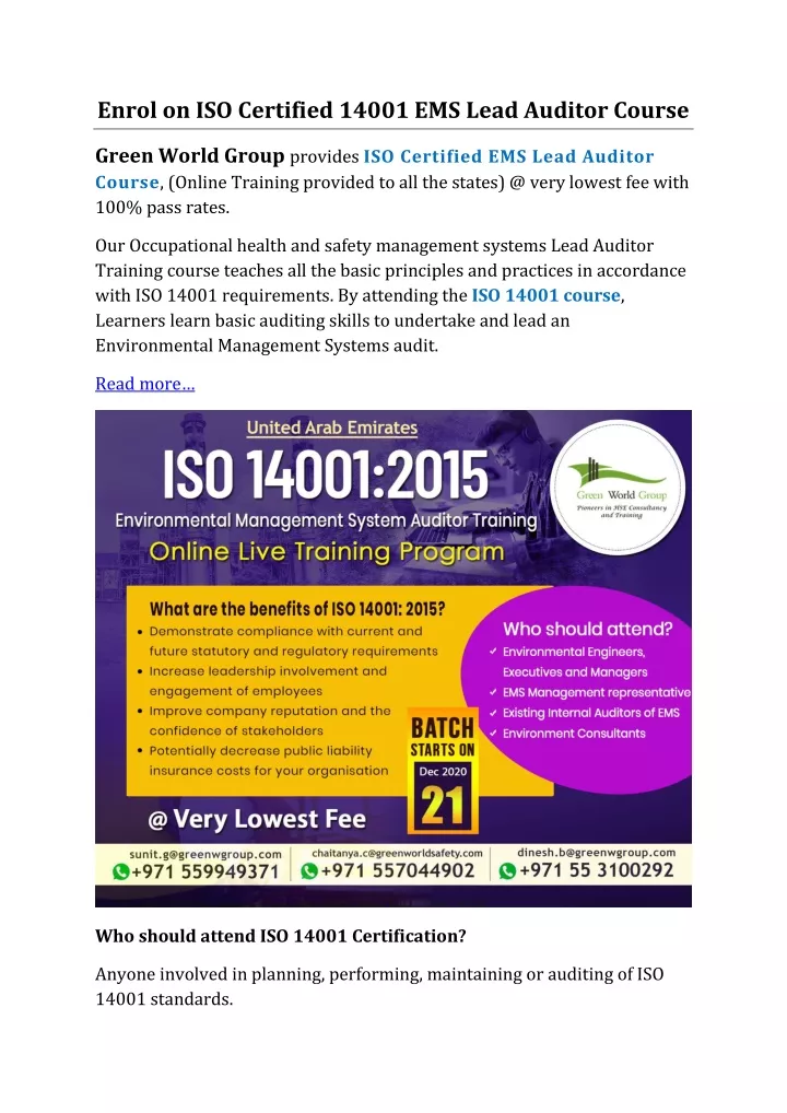 enrol on iso certified 14001 ems lead auditor