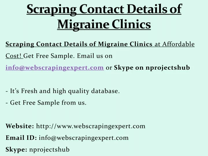 scraping contact details of migraine clinics