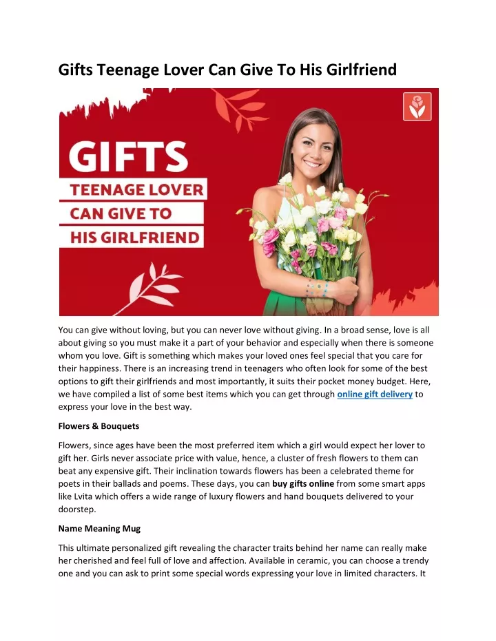 gifts teenage lover can give to his girlfriend