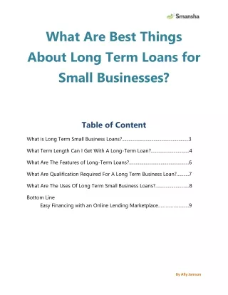 What Are Best Things About Long Term Loans for Small Businesses by Ally Jamson Smansha