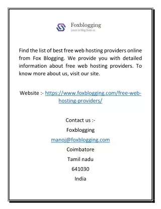 Best Free Web Hosting Providers Online | Foxblogging.com