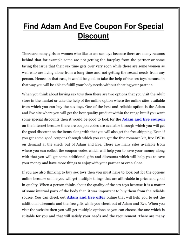 find adam and eve coupon for special discount