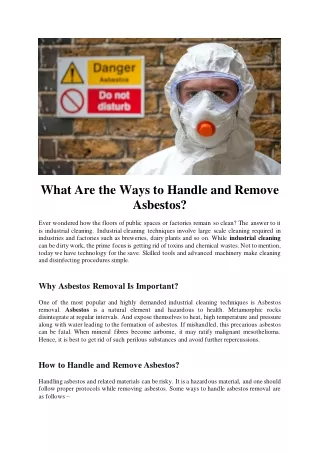 What are the ways to Handle and Remove Asbestos- Roy Marshall Tampa