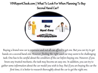 VINReportCheck.com | What To Look For When Planning To Buy Second Hand Car?