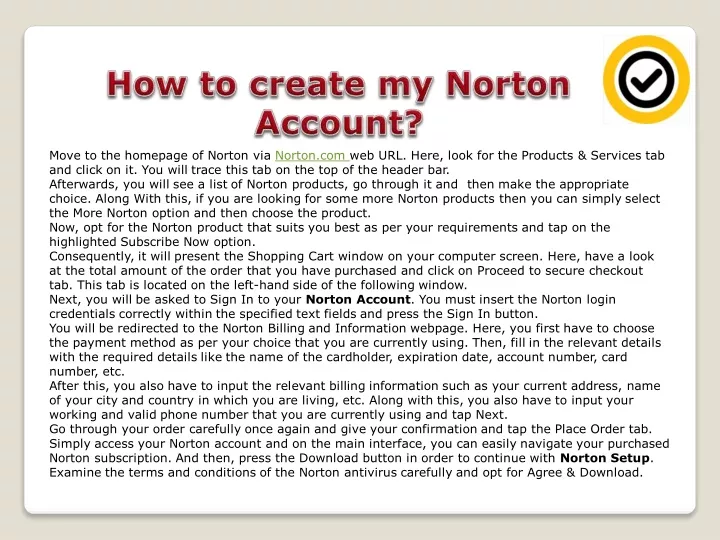 move to the homepage of norton via norton
