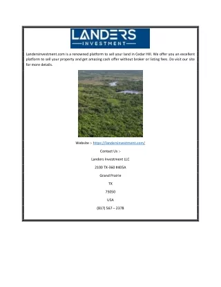 Sell My Land Cash in Cedar Hill | Landersinvestment.com