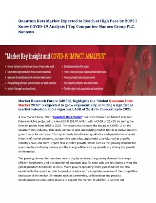 quantum dots market expected to reach at high