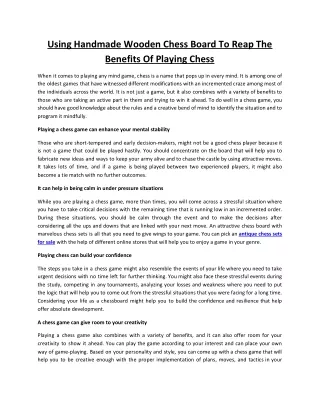 using handmade wooden chess board to reap