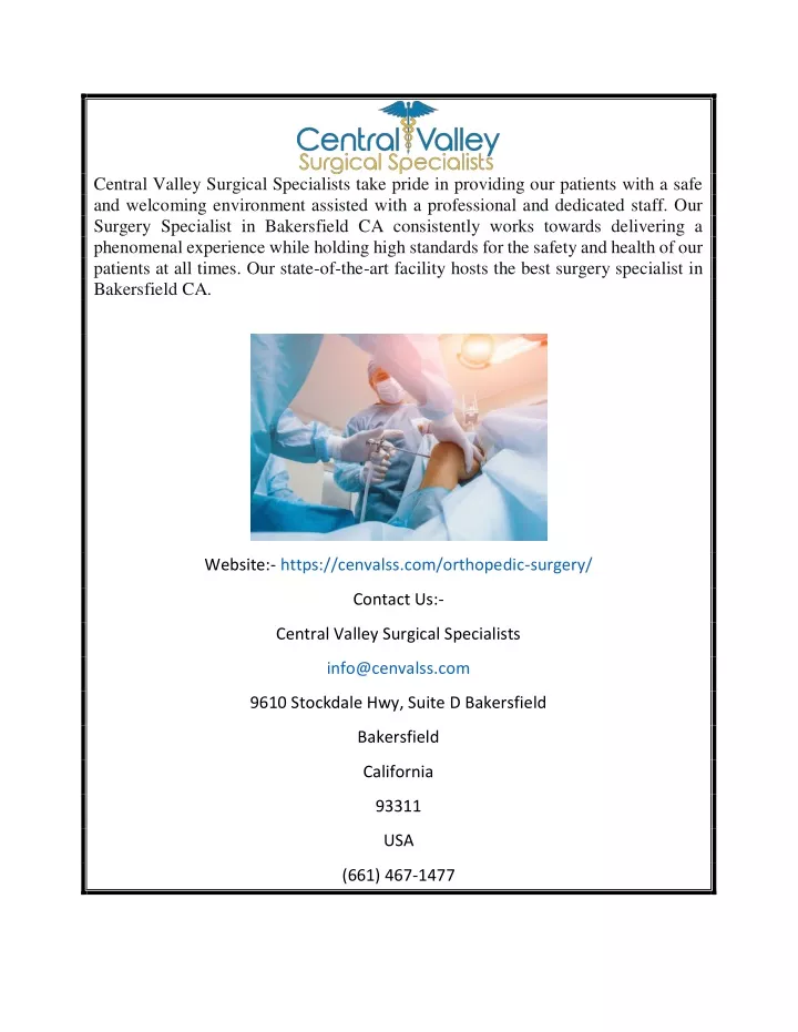 central valley surgical specialists take pride