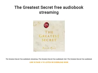 The Greatest Secret free audiobook streaming