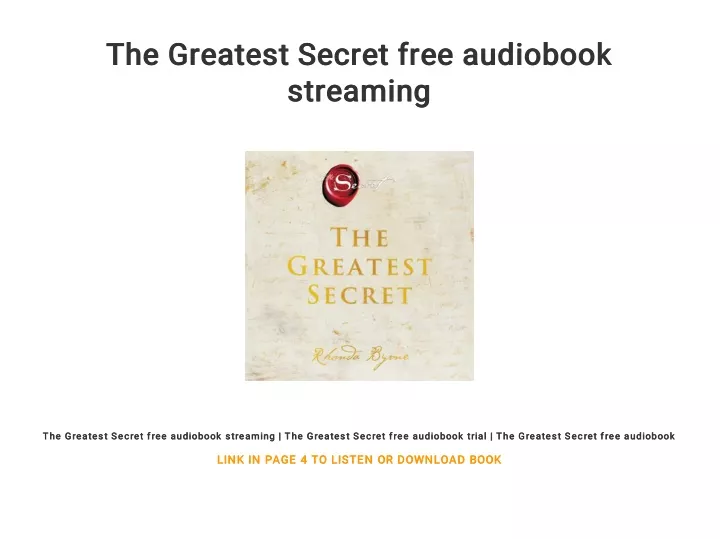 the greatest secret free audiobook the greatest