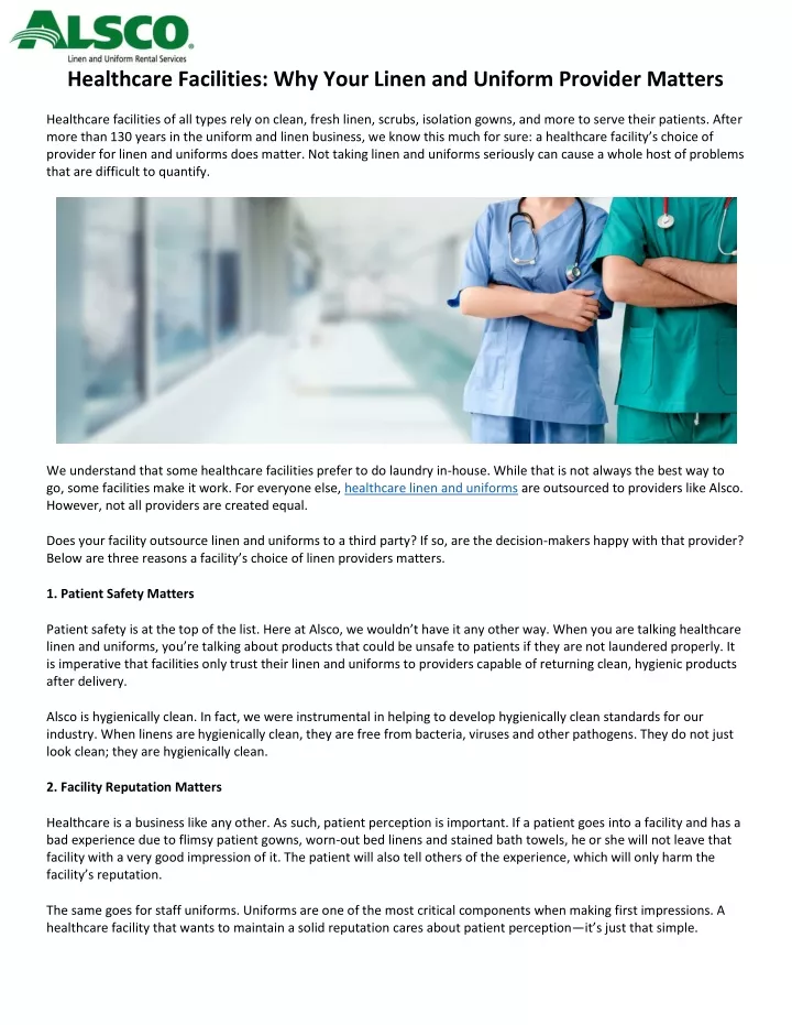 healthcare facilities why your linen and uniform