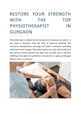 Restore Your Strength with the Top Physiotherapist in Gurgaon