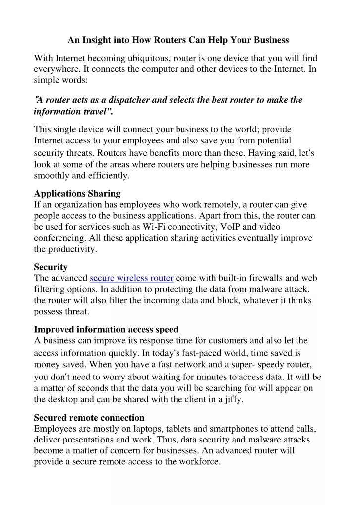 an insight into how routers can help your business