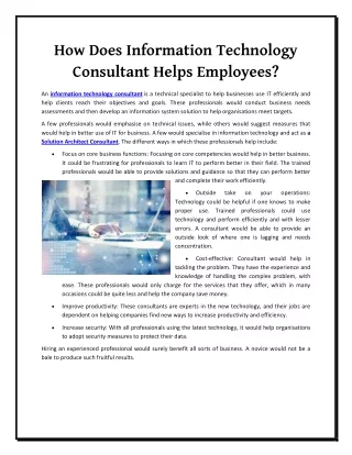 How Does Information Technology Consultant Helps Employees?