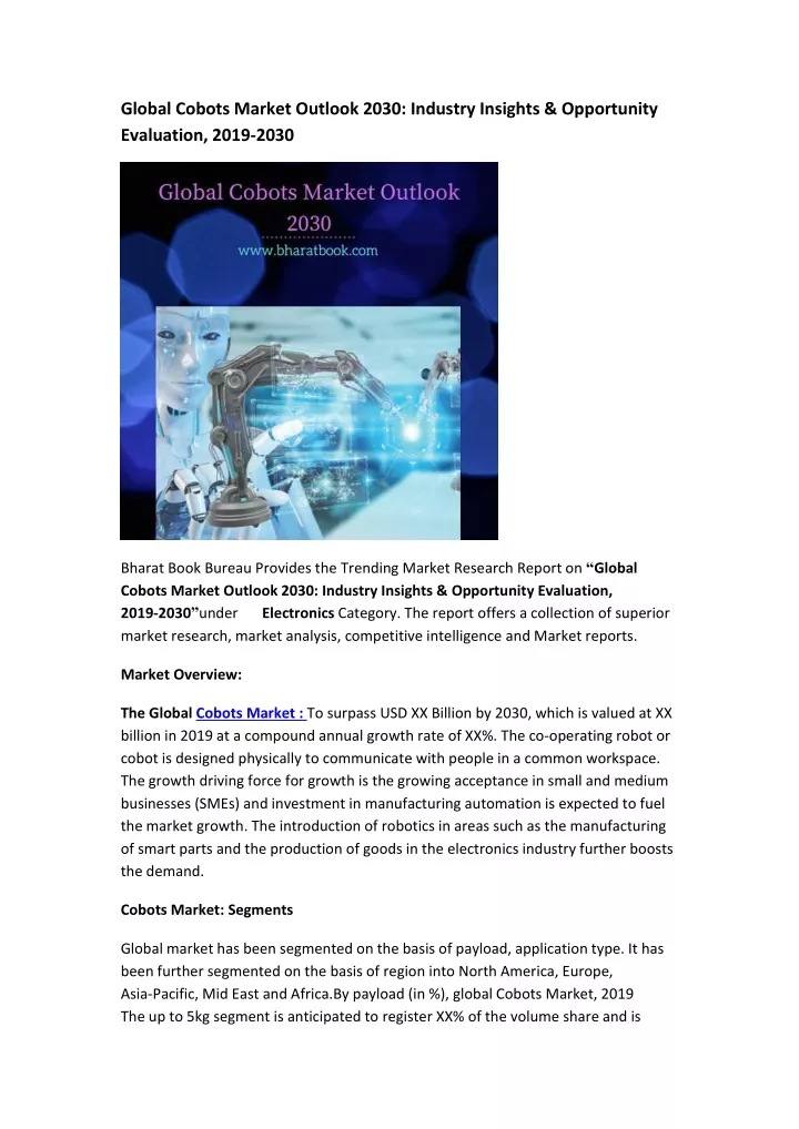 global cobots market outlook 2030 industry